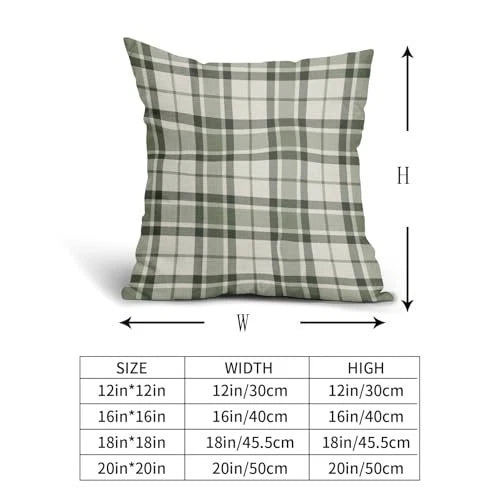 Plaid Pillow Covers 18x18 Set of 2 Grey Cream 18" x 18" (Pack of 2) Sage Green