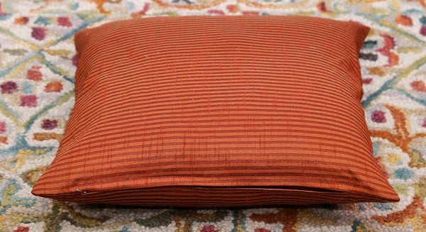 Ethnic 16 " Striped Indian Dupioni Brocade Silk Pillow/Cushion Cover Rusty Brown