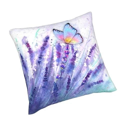 2Pcs Purple Floral Throw Pillow Case, Cute Lavender Purple Lavender Butterfly