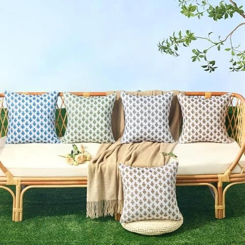 Outdoor Pillow Covers 18x18 Set of 2 Boho Floral 18" x 18" (Pack of 2) Brown