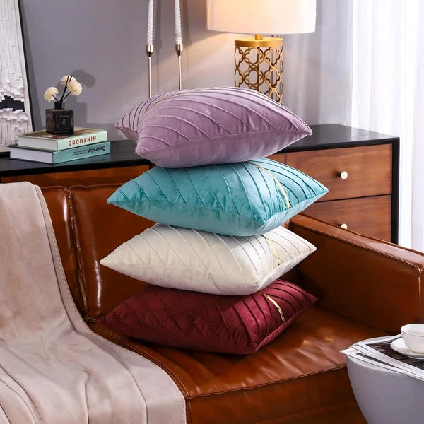 Tosleo Aqua Green Velvet Throw Pillow Covers 16X16 Inch Pack of 2 with Gold Leat