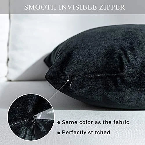 Super Soft Velvet Throw Pillow Covers Square 2 pieces, 18"x18" Black