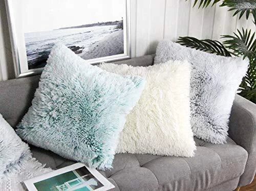 2 Packs Fluffy Plush Pillow Cover 22"x22", Fall Winter Home Decorative Luxury