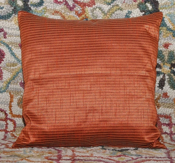 Ethnic 16 " Striped Indian Dupioni Brocade Silk Pillow/Cushion Cover Rusty Brown