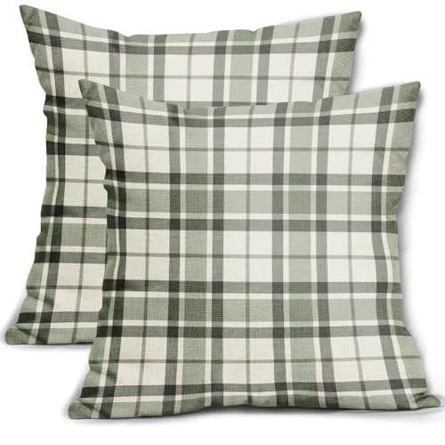 Plaid Pillow Covers 18x18 Set of 2 Grey Cream 18" x 18" (Pack of 2) Sage Green