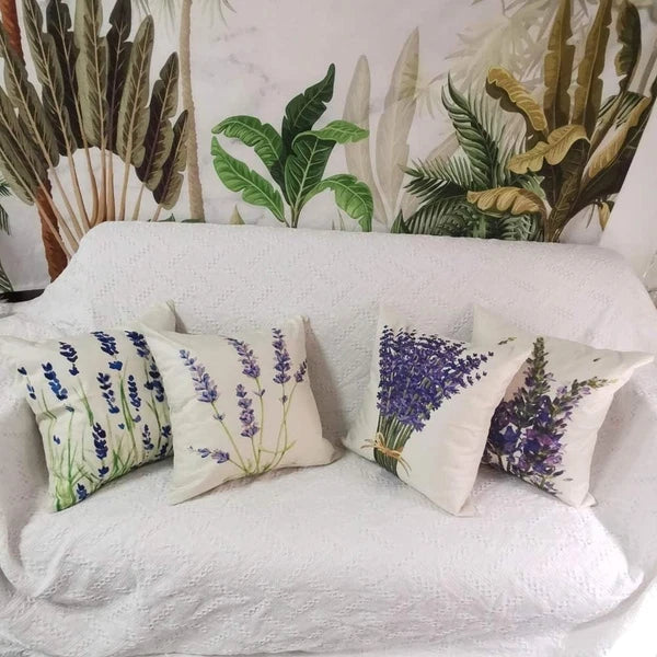 Vibrant HD Print Pillow Covers 18x18 - Lavender Flower Set of 4 for Sofa and Bed