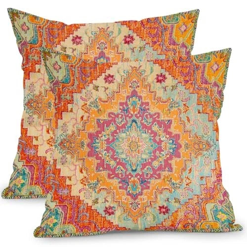Chinoiserie Pillow Cover 18x18 Inch Set of 2 18" x 18" (Pack of 2) Orange Green