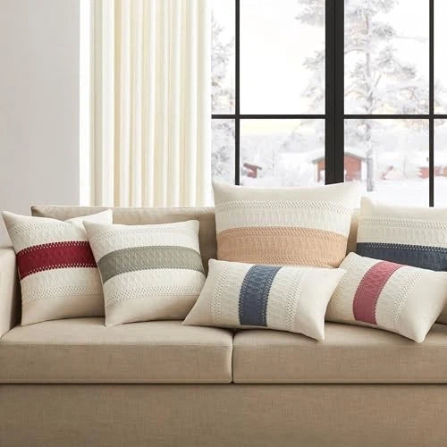 2 Packs Cotton Boho Throw Pillow Covers 20" x 20" (Pack of 2) Contrast/Beige