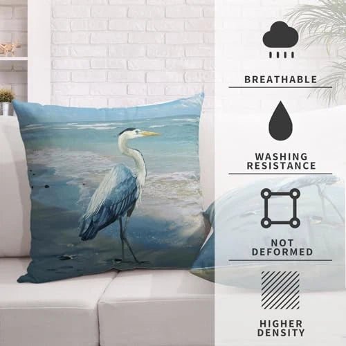 Watercolor Blue Heron Throw Pillow Covers 22x22 22" x 22" (Pack of 2) Heron-1-a