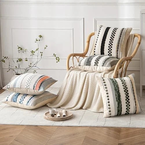 Boho Throw Pillow Covers Set of 2 18x18 Inch 18" x 18" (Pack of 2) Gray