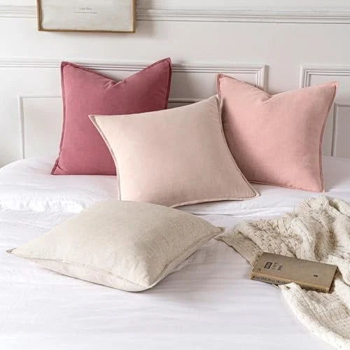 Decorative Linen Pillow Covers 18x18 Inch 18" x 18" (Pack of 2) 2 Light Pink