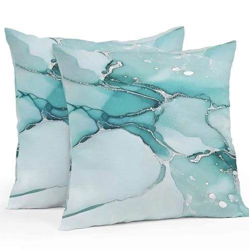 Waterproof Pillow Cases 2-Pack, Abstract Art Retro Marble 18"x18"x2 Turquoise