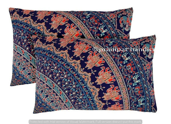 Indian Elephant Mandala Cotton Decorative Cushion Cover Sofa Waist Pillow Cover