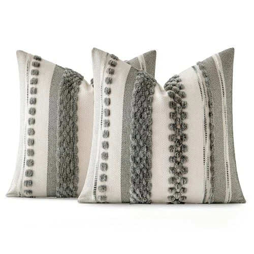 Boho Throw Pillow Covers Set of 2 18x18 Inch 18" x 18" (Pack of 2) Gray