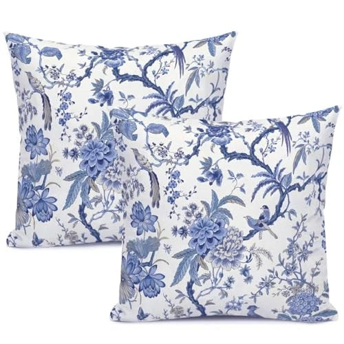 Chinoiserie Throw Pillow Covers Blue and 18" x 18" (Pack of 2) Blue Floral