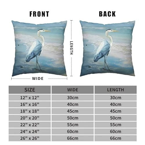 Watercolor Blue Heron Throw Pillow Covers 22x22 22" x 22" (Pack of 2) Heron-1-a
