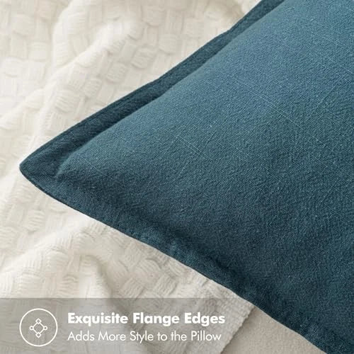 Decorative Linen Lumbar Pillow Covers 1x0 Inch 20" x 12" (Pack of 2) 2 Blue
