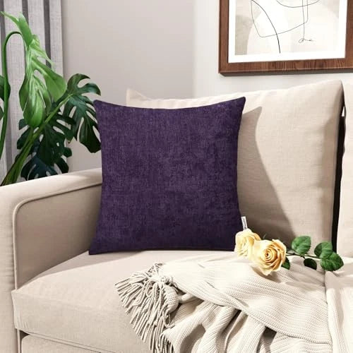 Throw Pillow Covers 16x16 Inches - Chenille 16" x 16" (Pack of 2) Purple