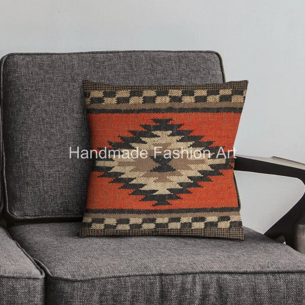 Handmade Jute Throw Kilim Cushion Cover Vintage Jute Rug Pillow Case 40x40 cm