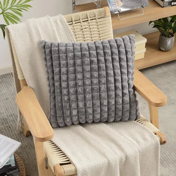 Grey Decorative Throw Pillow Covers 16x16 Inch Set of 2Square Gray Checked Cu...