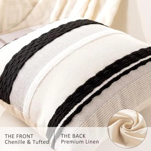Boho Throw Pillow Covers 18x18 Set of 2 18" x 18" (Pack of 2) Black Stripe 2