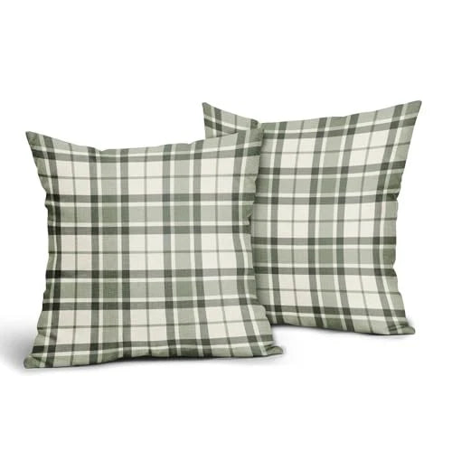 Plaid Pillow Covers 18x18 Set of 2 Grey Cream 18" x 18" (Pack of 2) Sage Green