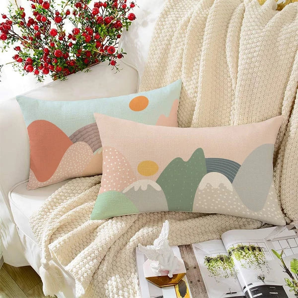 Printed Cotton Canvas Rectangular Cushion Covers, Set of 2 ( 12 x 18 Inches )