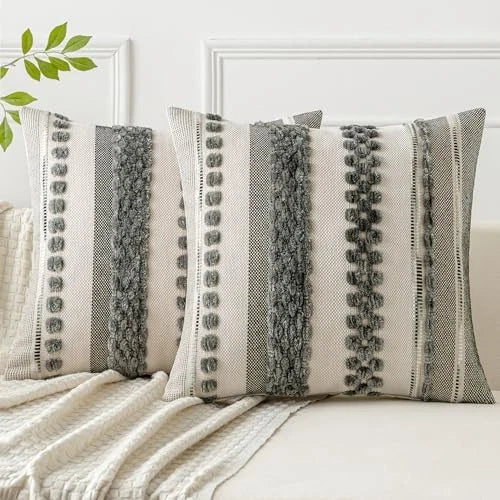 Boho Throw Pillow Covers Set of 2 18x18 Inch 18" x 18" (Pack of 2) Gray