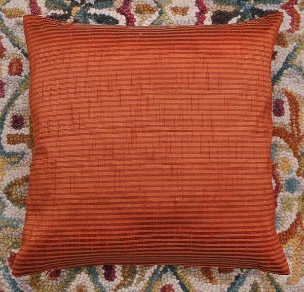 Ethnic 16 " Striped Indian Dupioni Brocade Silk Pillow/Cushion Cover Rusty Brown