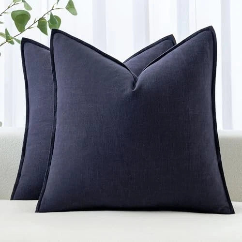 Decorative Linen Pillow Covers0x0 Inch Boho 20" x 20" (Pack of 2) 2 Navy