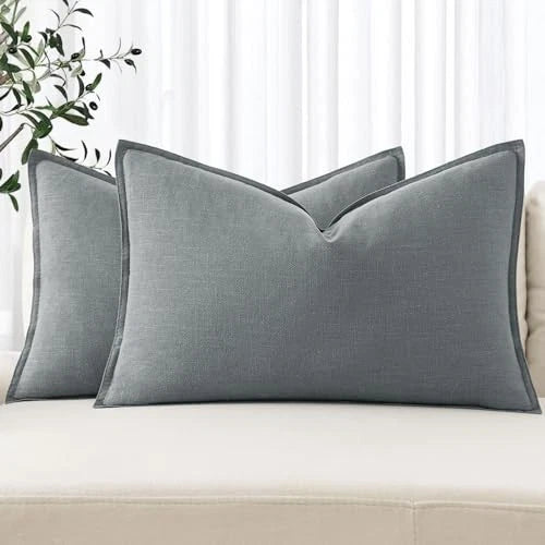Decorative Linen Lumbar Pillow Covers 1x0 Inch 20" x 12" (Pack of 2) 2 Gray