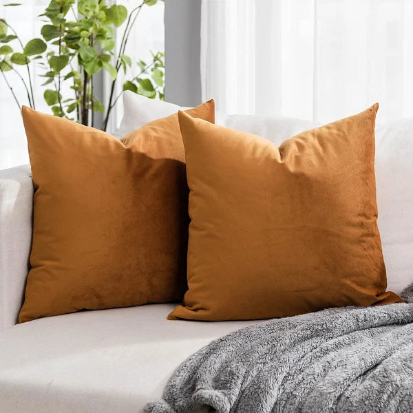 Burnt Orange Soft Velvet Throw Pillow Covers 18X18 Inch Set of 2 for Sofa Couch