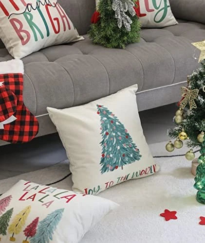 Merry Bright Christmas Pillow Covers Colorful Holiday 20" x 20" (Pack of 4)