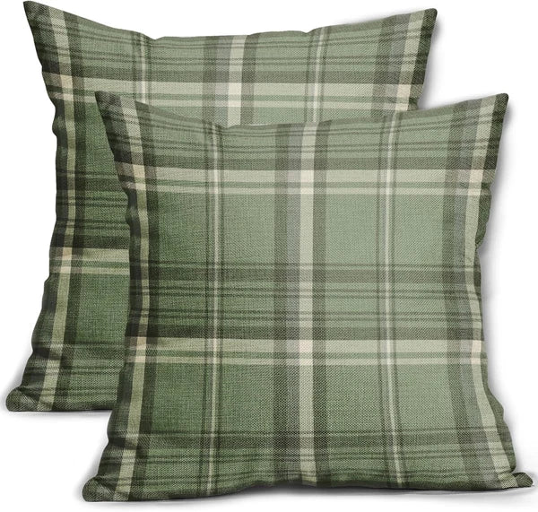 Sage Green Spring Plaid Pillow Covers 20X20 Set of 2 Buffalo Tartan Print Season