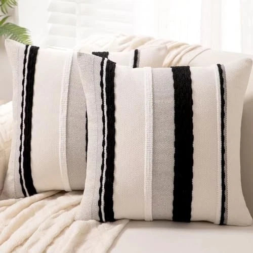 Boho Throw Pillow Covers 18x18 Set of 2 18" x 18" (Pack of 2) Black Stripe 2
