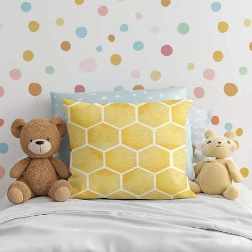 2 PCs Pillow Covers 18x18, Honeycomb Bee Decor Throw Pillow Polychromatic1214