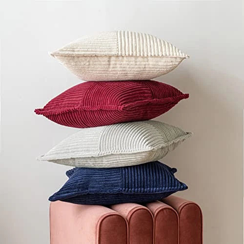Corduroy Pillow Covers with Splicing Set of 2 18" x 18" (Pack of 2) Navy Blue