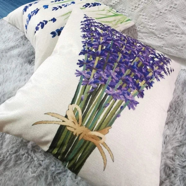 Vibrant HD Print Pillow Covers 18x18 - Lavender Flower Set of 4 for Sofa and Bed