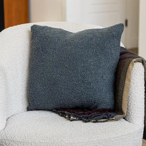 Grey Teddy Boucle Pillow Covers 18x18 2pcs for 18" x 18" (Pack of 2) Slate