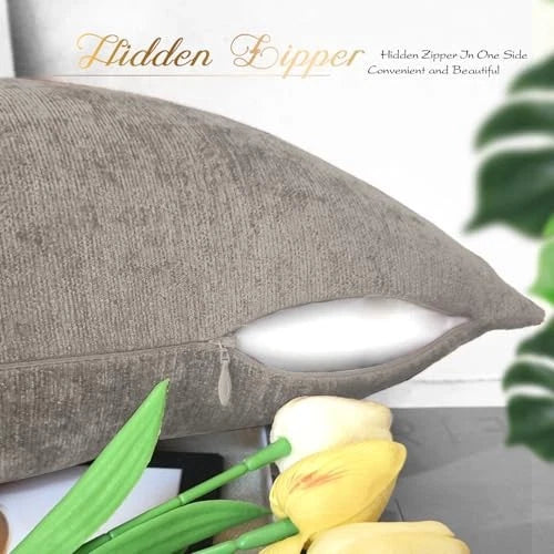 Throw Pillow Covers 22x22 Inches - Chenille Pillow 22" x 22" (Pack of 2) Taupe