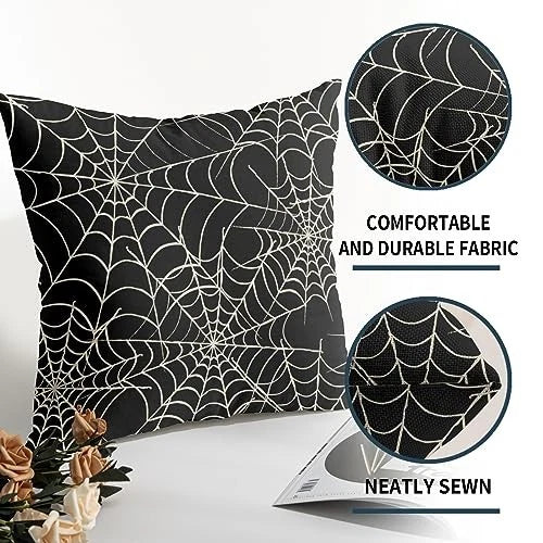 Halloween Spiderweb Pillow Covers 22x22 Set of 2 22" x 22" (Pack of 2) Black