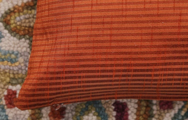 Ethnic 16 " Striped Indian Dupioni Brocade Silk Pillow/Cushion Cover Rusty Brown