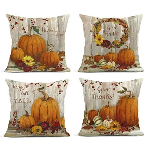 Pillow Covers Set of 4 Home Outdoor Decorative Halloween Pumpkins Retro Orange